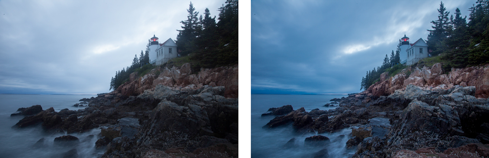 Before and after pictures showing a quick Lightroom fix of dynamic range problems.
