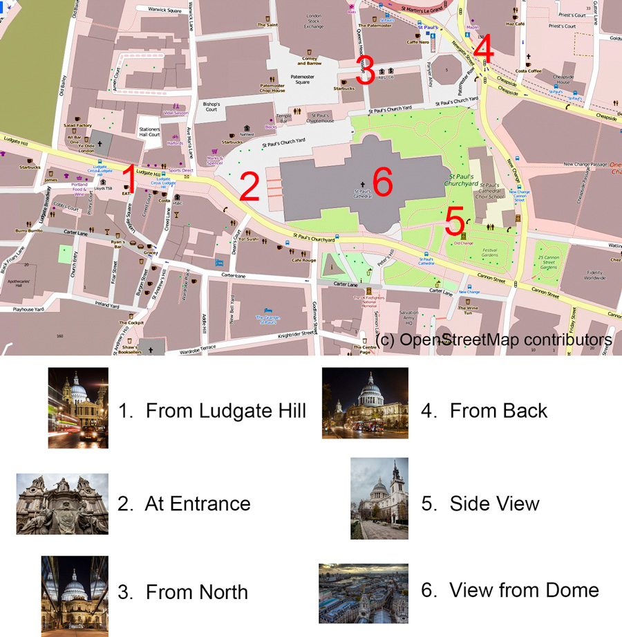 Map showing locations to photograph St. Paul's Cathedral