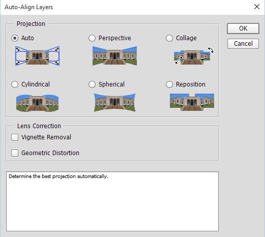 Auto Align layers dialog box