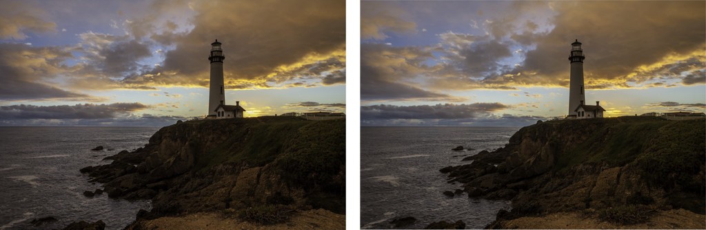 Lightroom HDR - comparison of two photos, one created using Lightroom HDR and one using the Lightroom Develop module