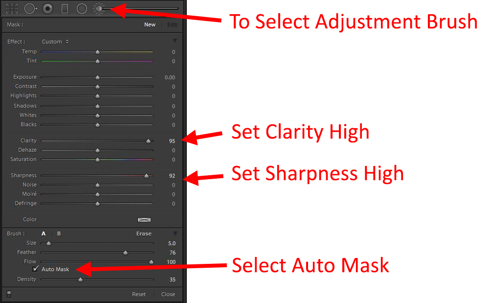 How to Photograph the Moon adjustment brush settings