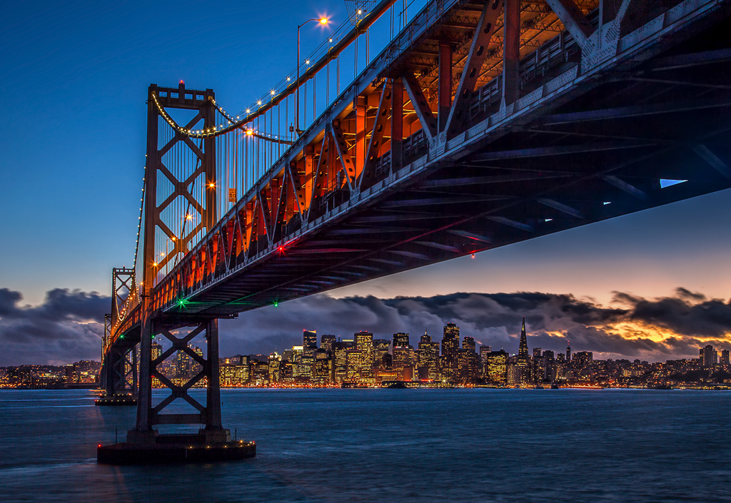 Shot of the Bay Bridge from Treasure Island toward San Francisco